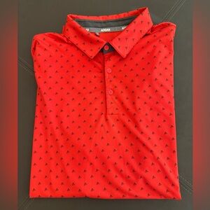 Adidas Allover logo print golf short sleeve polo shirt Large red orange